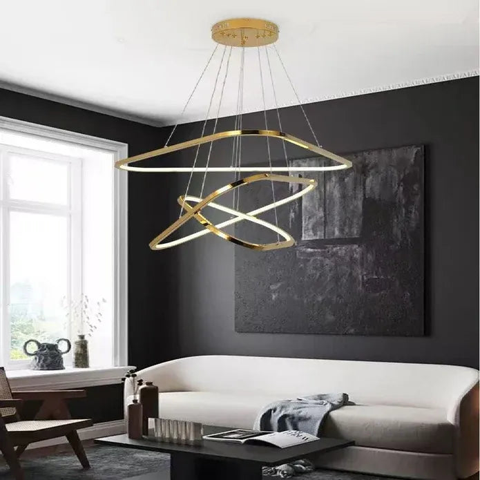 BAMDECOR AD2583 Modern Triangular LED Chandelier (Three Rings-Gold