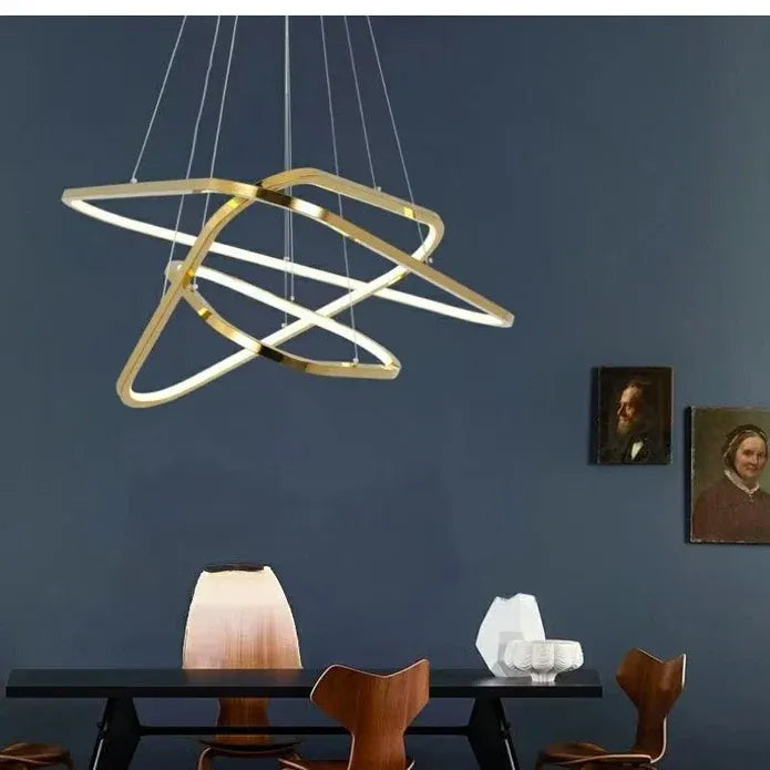 BAMDECOR AD2583 Modern Triangular LED Chandelier (Three Rings-Gold