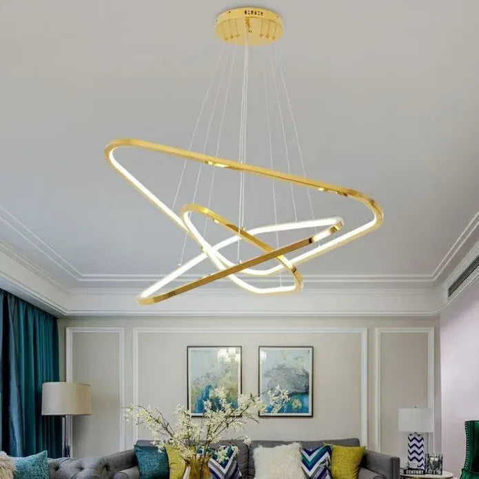 BAMDECOR AD2583 Modern Triangular LED Chandelier (Three Rings-Gold