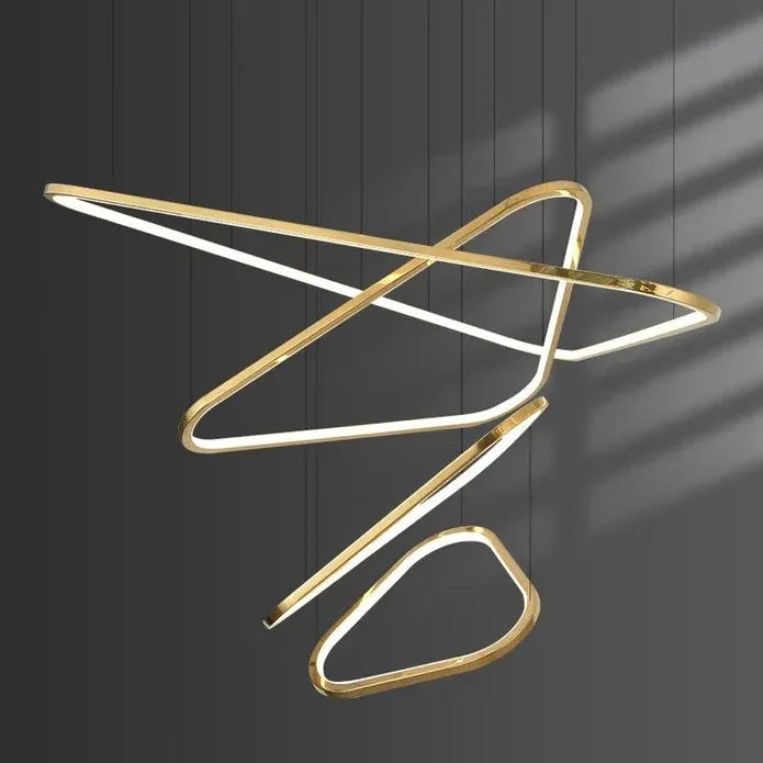 BAMDECOR AD2583 Modern Triangular LED Chandelier (Four Rings-Gold