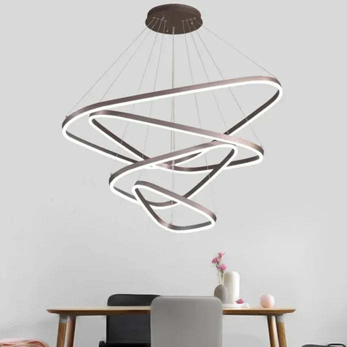 BAMDECOR AD2583 Modern Triangular LED Chandelier (Four Rings-Gold