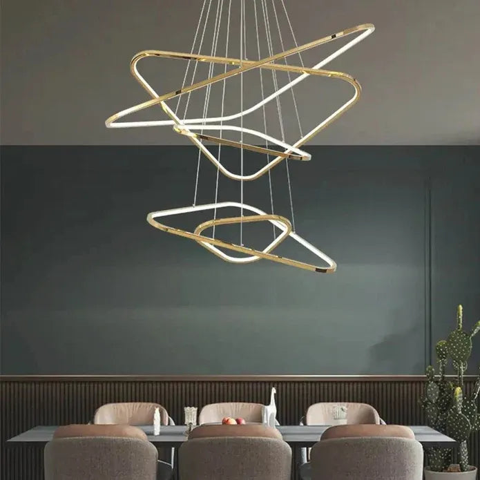 BAMDECOR AD2583 Modern Triangular LED Chandelier (Five Rings-Gold