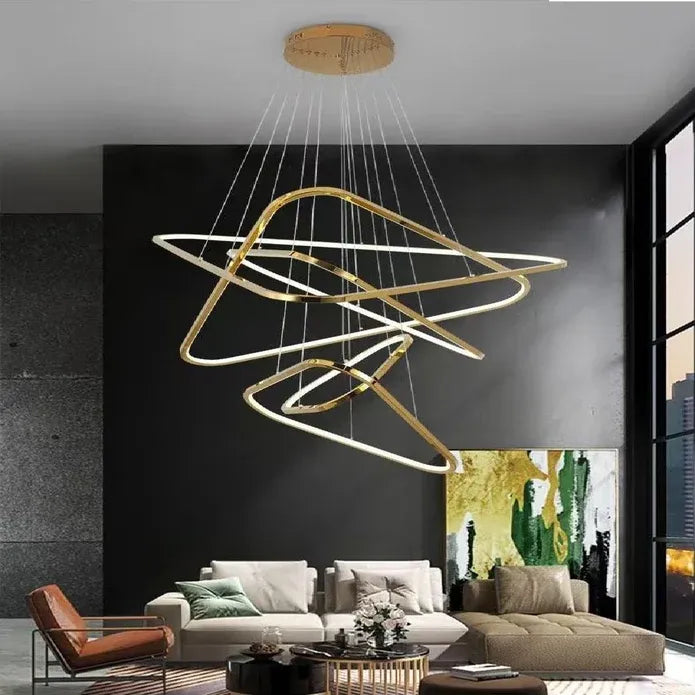 BAMDECOR AD2583 Modern Triangular LED Chandelier (Five Rings-Gold