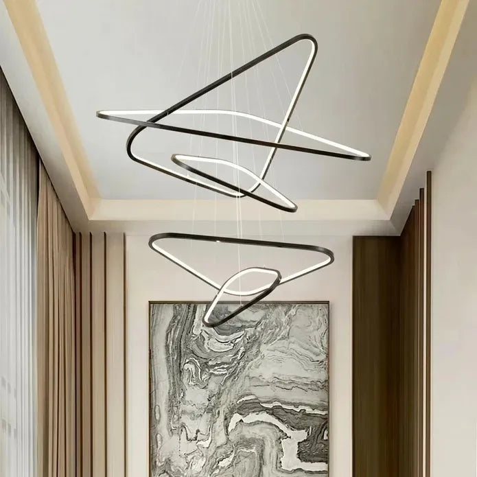 BAMDECOR AD2583 Modern Triangular LED Chandelier (Five Rings-Gold
