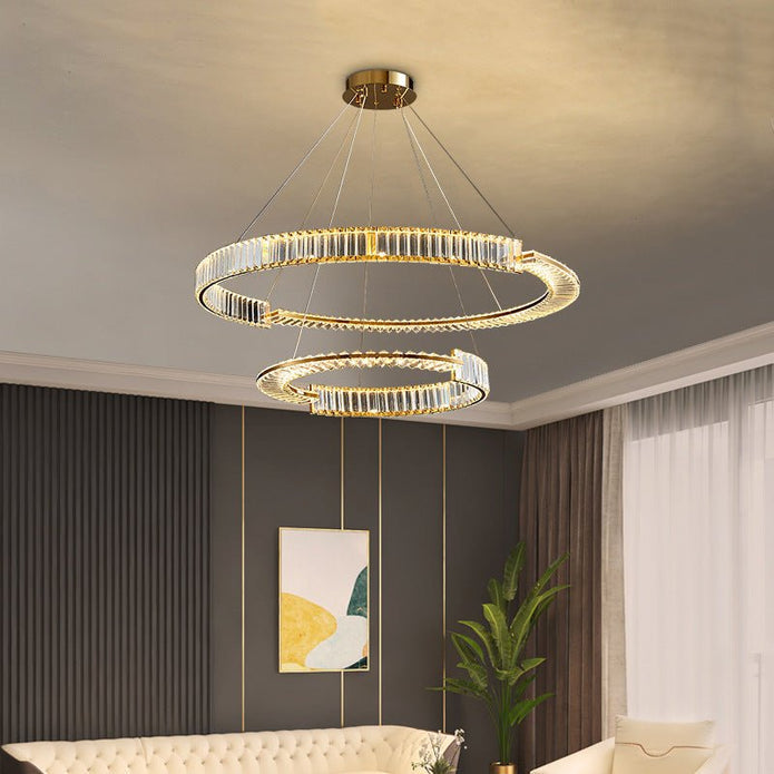 BAMDECOR C3318/2 Modern Crystal Chandeliers Lighting Fixtures Contemporary Round Chandelier Lighting Fixtures Crystal Pendant Ceiling Lights(Gold)