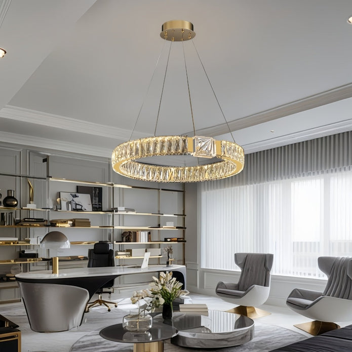 BAMDECOR C3319 Modern Crystal Chandeliers Lighting Fixtures Contemporary Round Chandelier Lighting Fixtures Crystal Pendant Ceiling Lights(Gold-60cm)