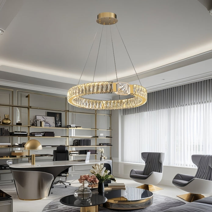 BAMDECOR C3319 Modern Crystal Chandeliers Lighting Fixtures Contemporary Round Chandelier Lighting Fixtures Crystal Pendant Ceiling Lights(Gold-80cm)