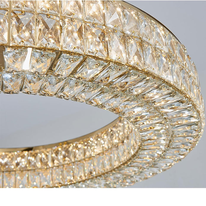 BAMDECOR C3332/1  Round Luxury Crystal Chandelier Modern LED Crystal Chandelier LED Ring Pendant Light Stainless Steel Ceiling Lamp Hanging Lights,for Dining Living Room (Gold)