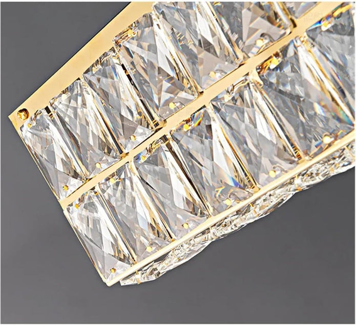 BAMDECOR C3332/L Linear Luxury Crystal Chandelier Modern LED Crystal Chandelier LED Ring Pendant Light Stainless Steel Ceiling Lamp Hanging Lights,for Dining Living Room (Gold)