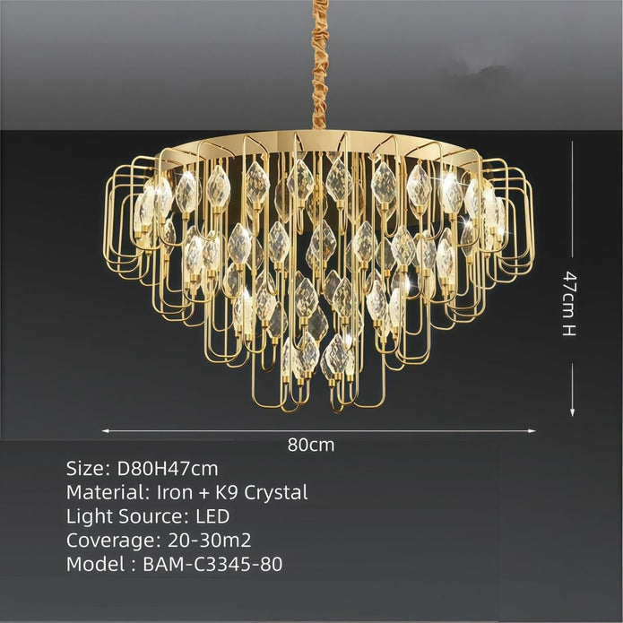 BAMDECOR C3345 Modern Luxury Crystal-leaf Chandelier LED Fashion Creativity Pendant Ceiling Lights(80cm-Gold)