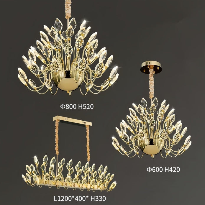 BAMDECOR C3349/1 Modern Luxury Crystal-leaf Chandelier LED Fashion Creativity Pendant Ceiling Lights(60cm-Gold)