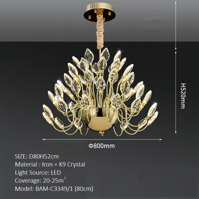 BAMDECOR C3349/1 Modern Luxury Crystal-leaf Chandelier LED Fashion Creativity Pendant Ceiling Lights(80cm-Gold)