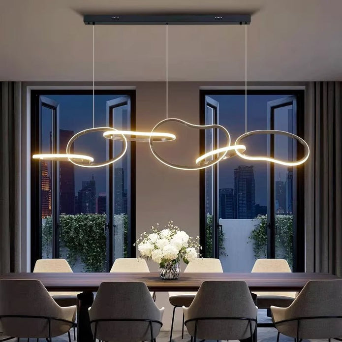 BAMDECOR A24126 Nordic Minimalist LED Pendant Light Adjustable Modern Ring Chandelier for Dining Room and Bar (Black) 1.5 Meters