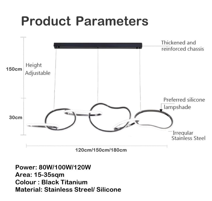 BAMDECOR A24126 Nordic Minimalist LED Pendant Light Adjustable Modern Ring Chandelier for Dining Room and Bar (Black) 1.5 Meters