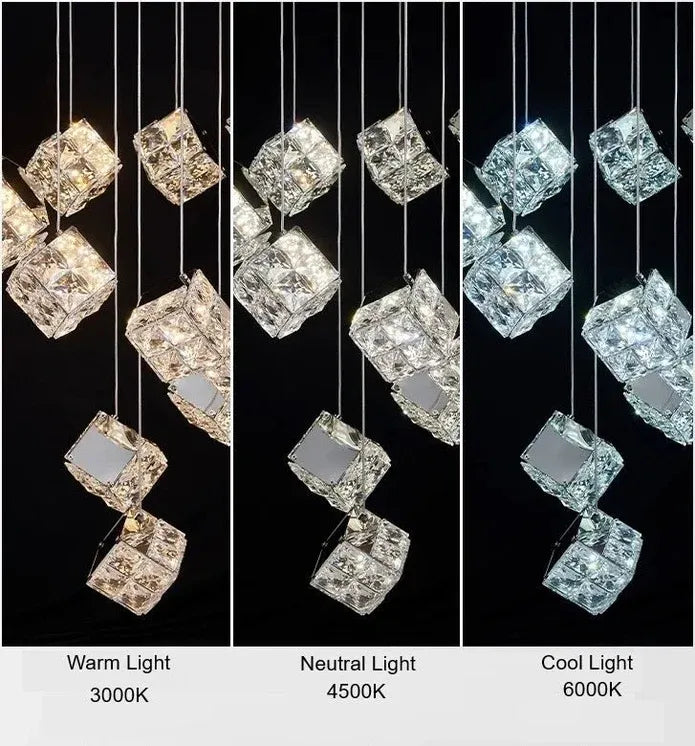 BAMDECOR LT02 12 Hanging Crystal Cube Chandelier LED Chandelier for Dining Room, Luxury Dimmable Enterway Led Pendant Lights Fixture (Gold)