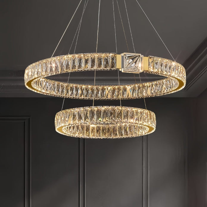 BAMDECOR C3319 Modern Crystal Chandeliers Lighting Fixtures Contemporary Round Chandelier Lighting Fixtures Crystal Pendant Ceiling Lights(Gold-80+60cm)
