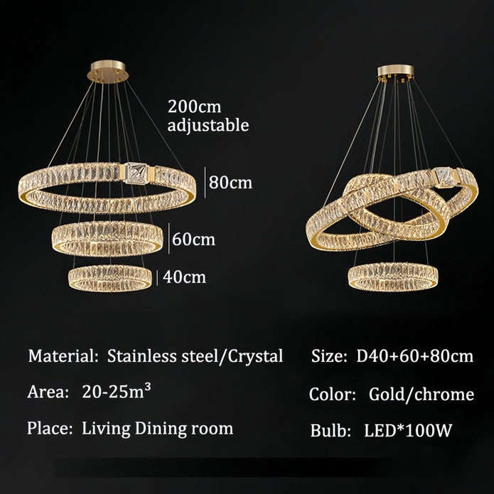 BAMDECOR C3319 Modern Crystal Chandeliers Lighting Fixtures Contemporary Round Chandelier Lighting Fixtures Crystal Pendant Ceiling Lights(Gold-80+60+40cm)