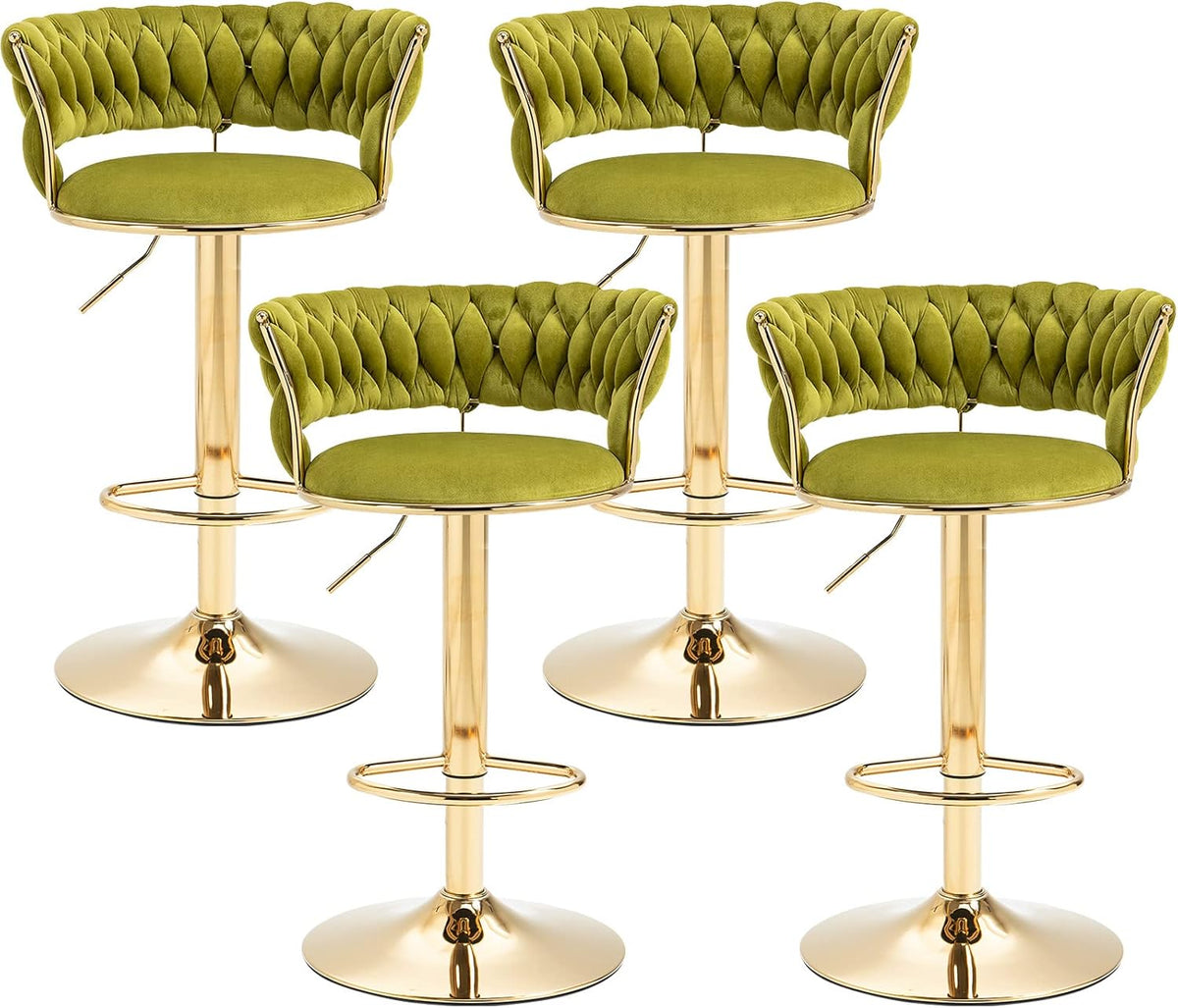 SERENITà 2x Height Adjustable Swivel Bar Stool Velvet Golden Base Barstools Chairs Padded Seat Olive Green