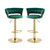 SERENITà Green Velvet Seat Kitchen Breakfast Bar Stools Counter Height Barstools with Back Cushioned Chairs for Home Bar x2