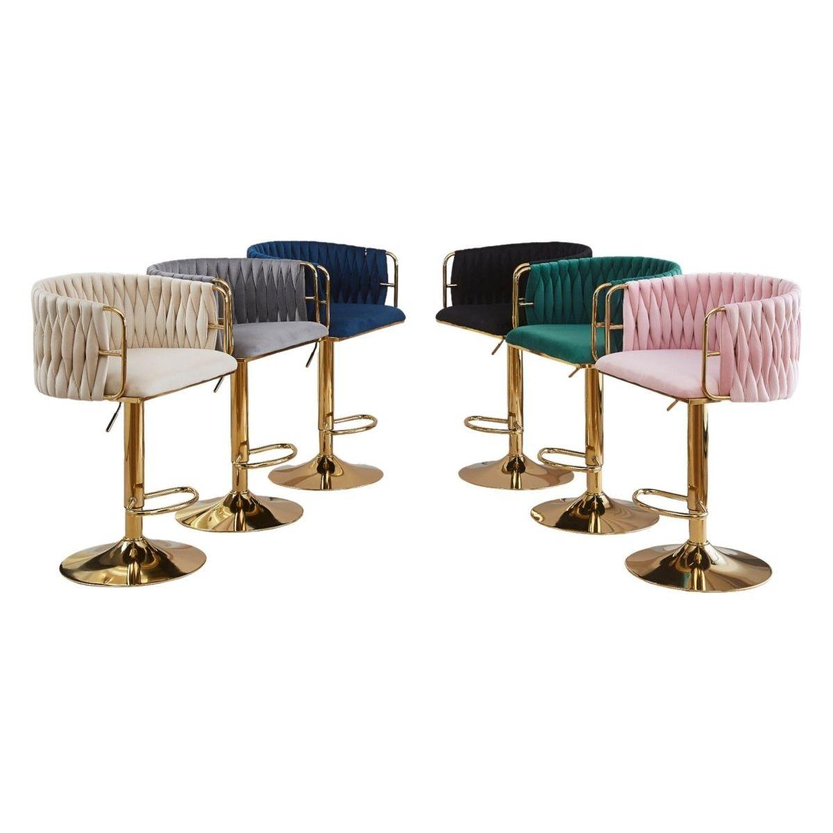 2x Height Adjustable Black Swivel Bar Stool Velvet Golden Round Base Barstools Chairs