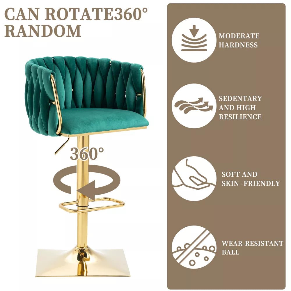 SERENITà Modern Velvet Breakfast Bar Stools Swivel Barstools Adjustable Counter Stools with Backrest Set of 2 Emarald Green