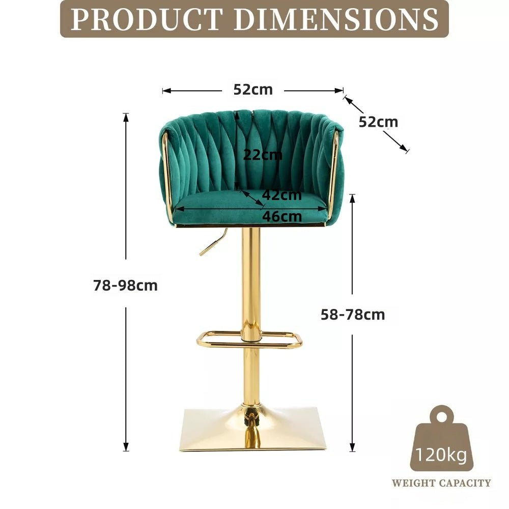 SERENITà Modern Velvet Breakfast Bar Stools Swivel Barstools Adjustable Counter Stools with Backrest Set of 2 Emarald Green