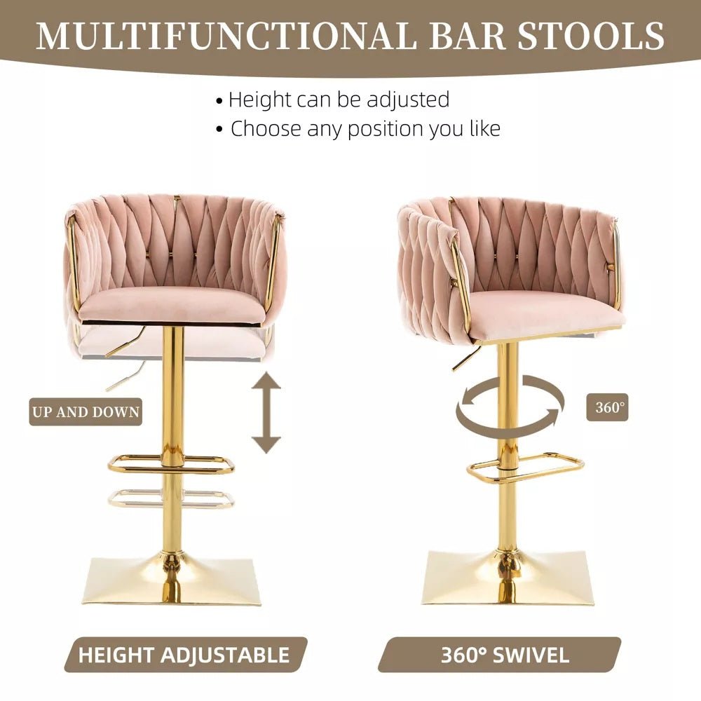 SERENITà Modern Velvet Breakfast Bar Stools Swivel Barstools Adjustable Counter Stools with Backrest Set of 2 Pink