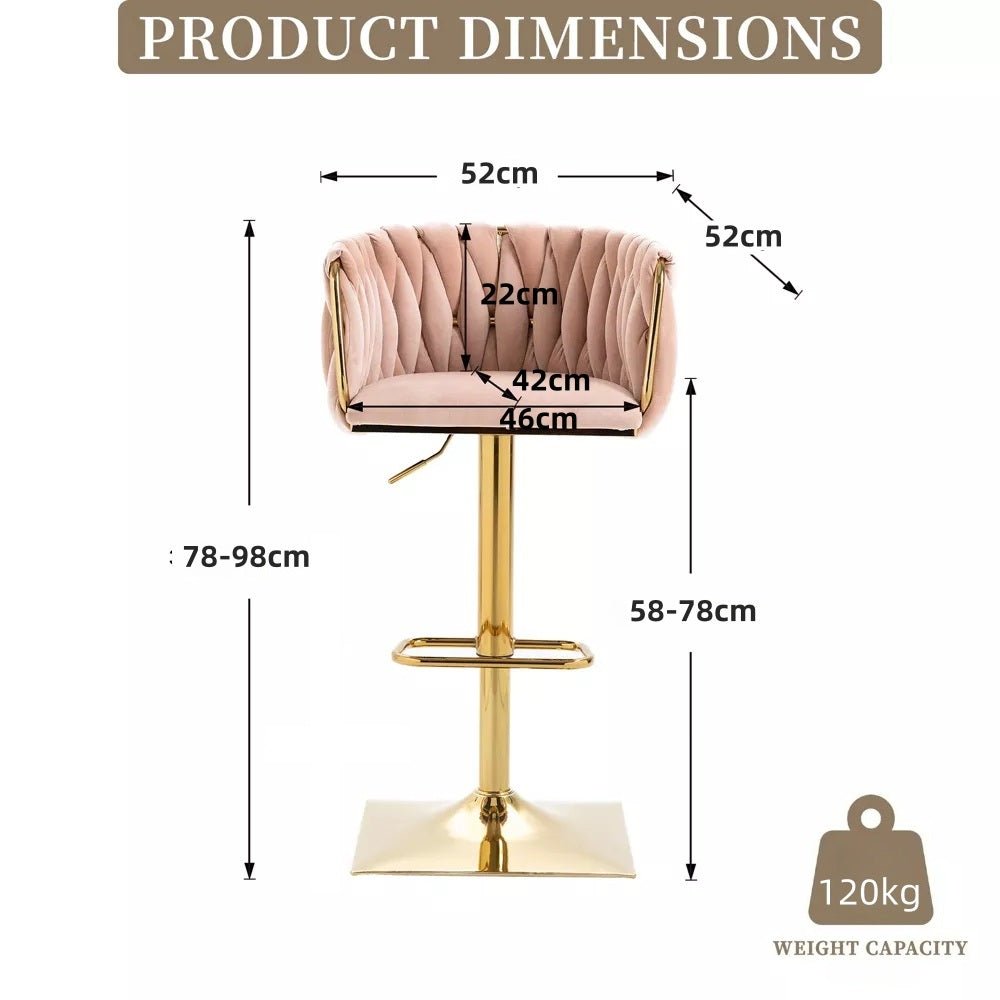 SERENITà Modern Velvet Breakfast Bar Stools Swivel Barstools Adjustable Counter Stools with Backrest Set of 2 Pink