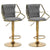 2x Height Velvet Padded Golden Round Base Barstools Chairs with Backrest and Footrest -GREY