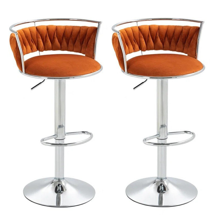 SERENITà Silver Swivel Upholstered Velvet Adjustable Height Counter Stool with Metal Frame Orange (Set of 2)
