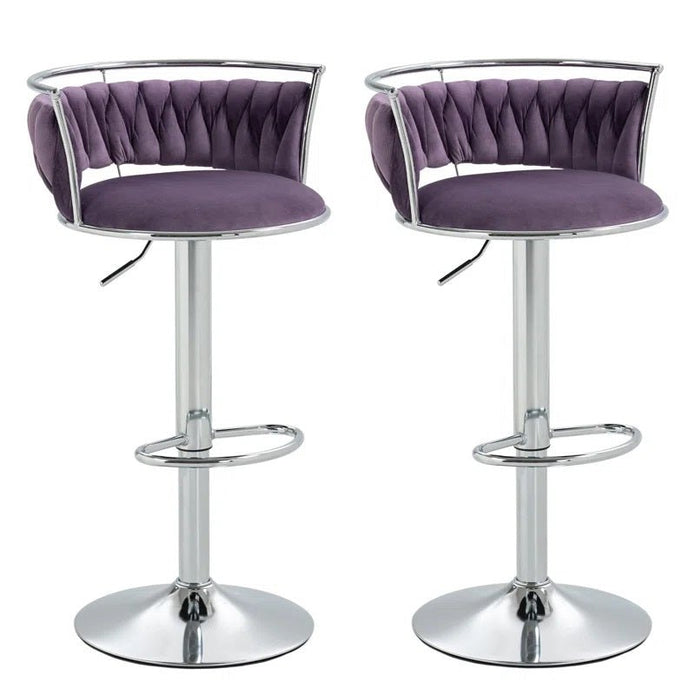 SERENITà Silver Swivel Upholstered Velvet Adjustable Height Counter Stool with Metal Frame Voilet (Set of 2)