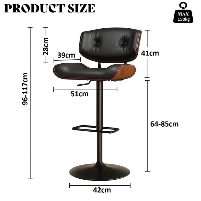 SERENITà European Wooden Black Modern Bar Stools Swivel Bar Stool Chair Counter Height Barstool with 360 Degree Swivel Seat