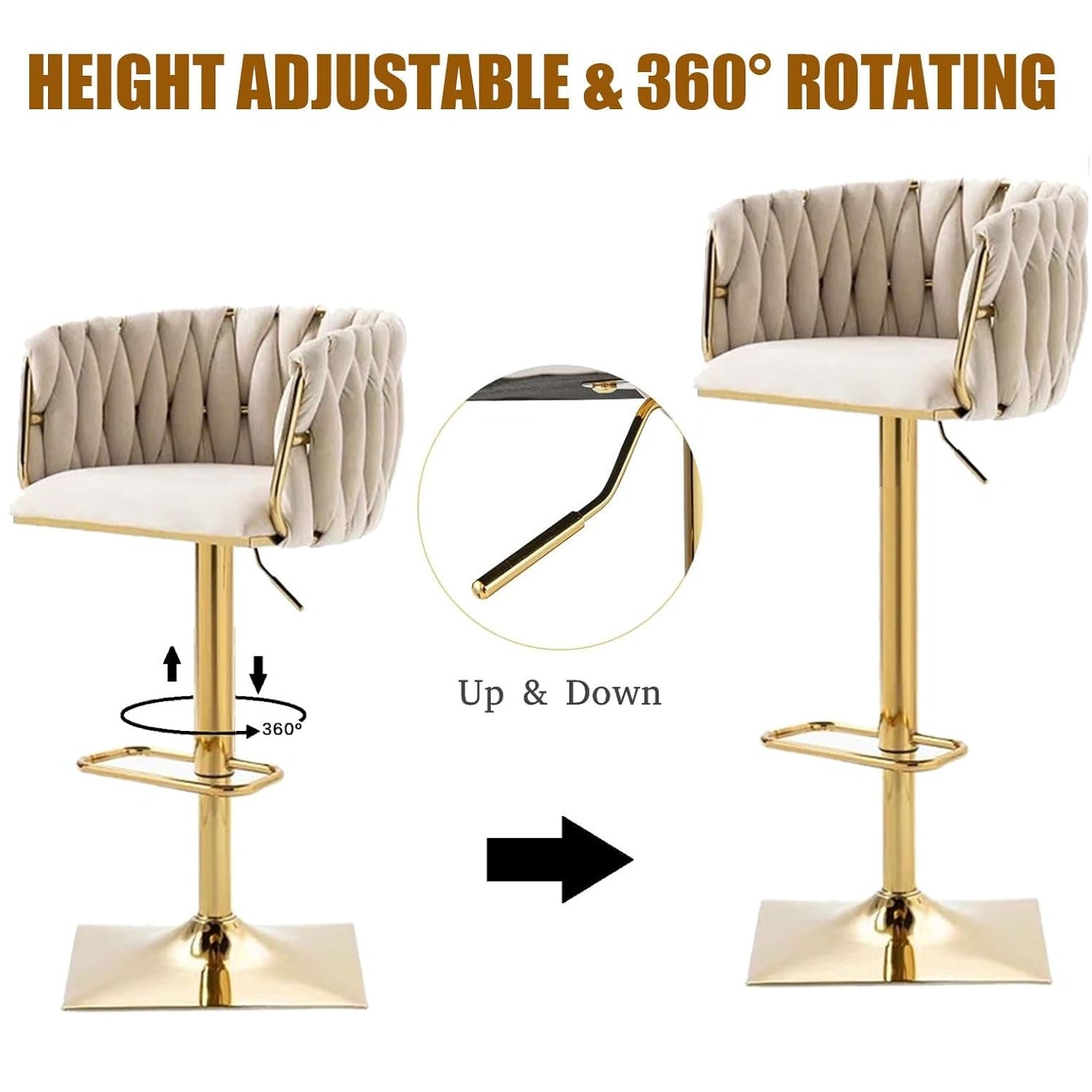 SERENITà Modern Velvet Breakfast Bar Stools Swivel Barstools Adjustable Counter Stools with Backrest Set of 2 iVORY