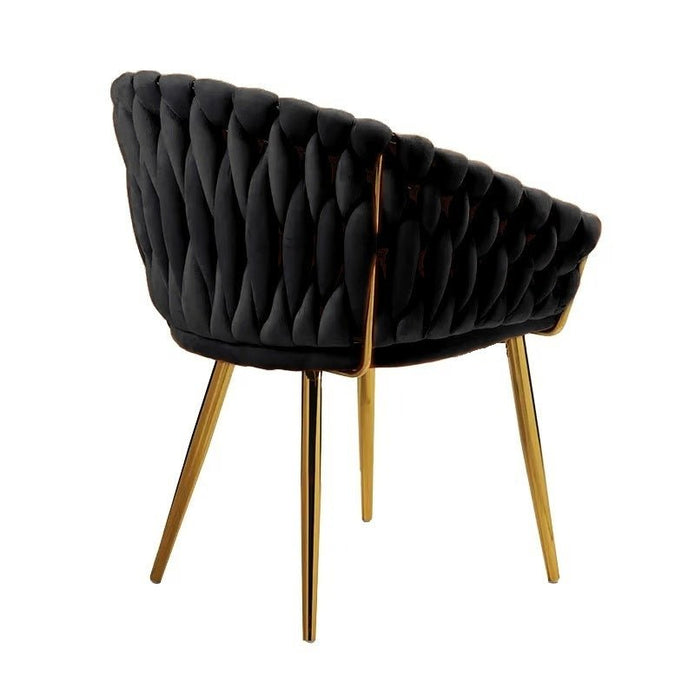 SERENITà Black Modern Velvet Dining Chairs, Upholstered Living Room Chair with Woven Back and Golden Metal Legs, Mid-Century Accent Set of 2