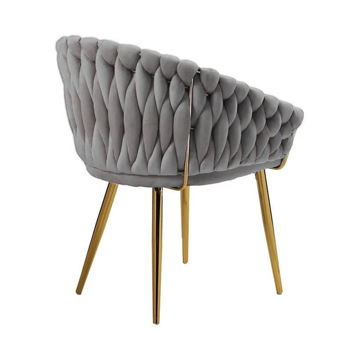 SERENITà Grey Modern Velvet Dining Chairs, Upholstered Living Room Chair with Woven Back and Golden Metal Legs, Mid-Century Accent Set of 2