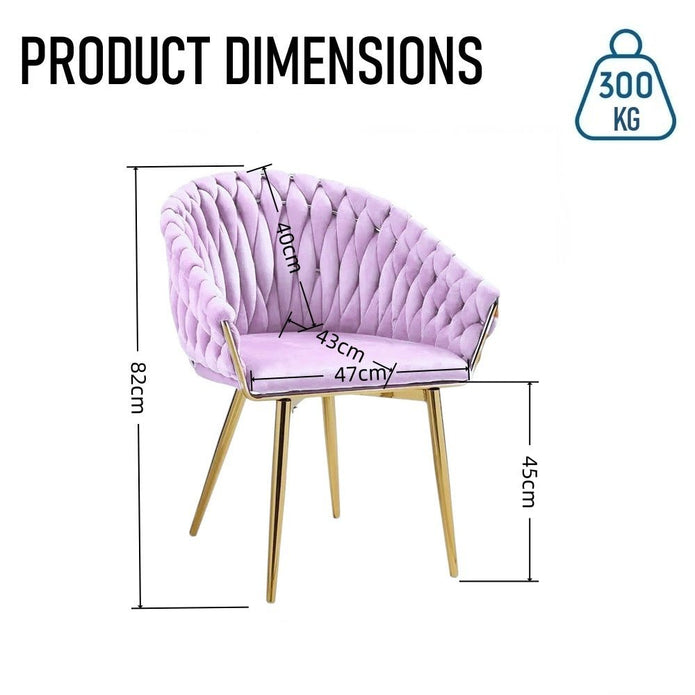 SERENITà Pink Modern Velvet Dining Chairs, Upholstered Living Room Chair with Woven Back and Golden Metal Legs, Mid-Century Accent Set of 2