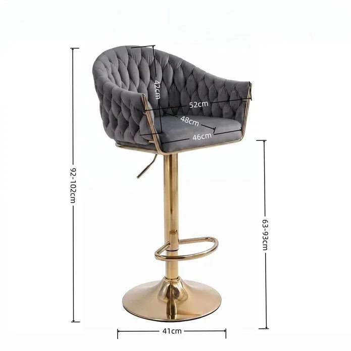 SERENITà GP1863 Modern Velvet Breakfast Bar Stools Swivel Barstools Adjustable Counter Stools with Backrest (Gold-Grey)