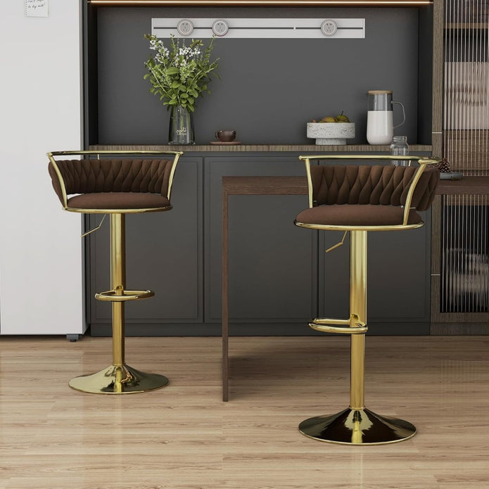 SERENITà Golden Swivel Upholstered Velvet Adjustable Height Counter Stool with Metal Frame Coffee (Set of 2)