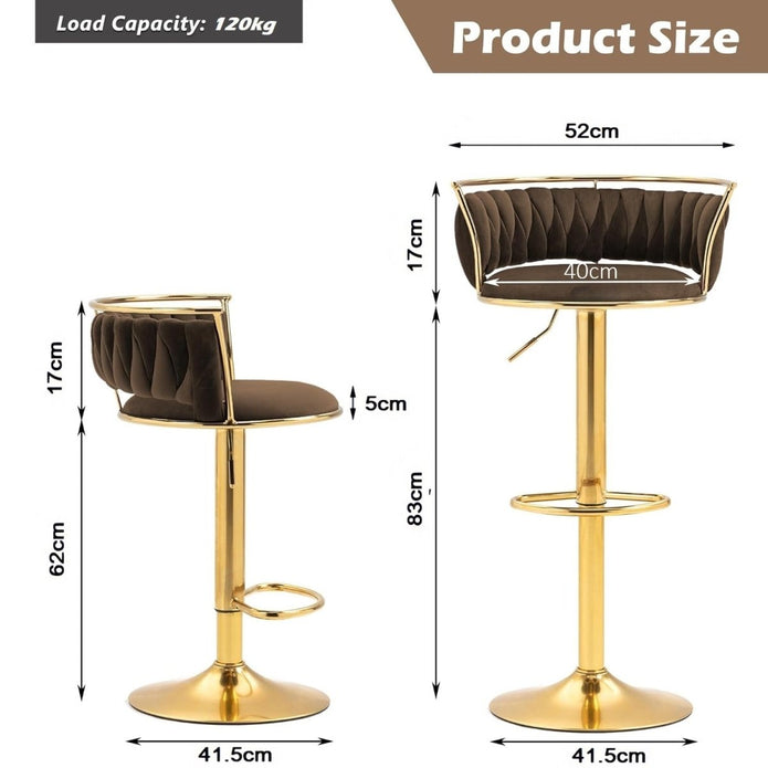 SERENITà Golden Swivel Upholstered Velvet Adjustable Height Counter Stool with Metal Frame Coffee (Set of 2)