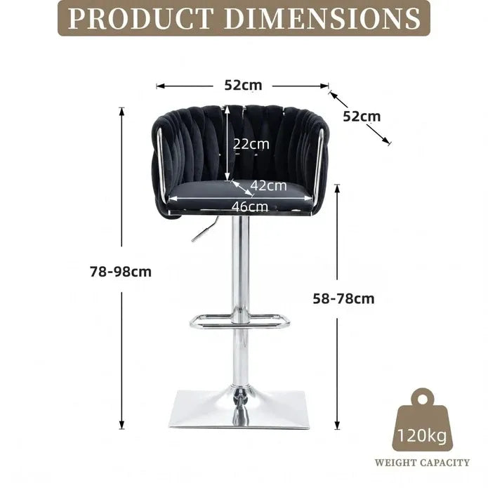 SERENITà Modern Velvet Breakfast Bar Stools Swivel Barstools Adjustable Counter Stools with Backrest (Silver-Black)