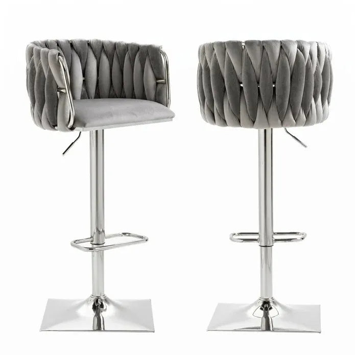 SERENITà Modern Velvet Breakfast Bar Stools Swivel Barstools Adjustable Counter Stools with Backrest (Silver-Grey)