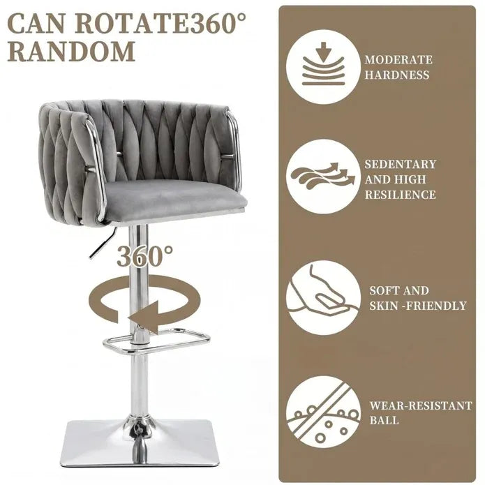 SERENITà Modern Velvet Breakfast Bar Stools Swivel Barstools Adjustable Counter Stools with Backrest (Silver-Grey)