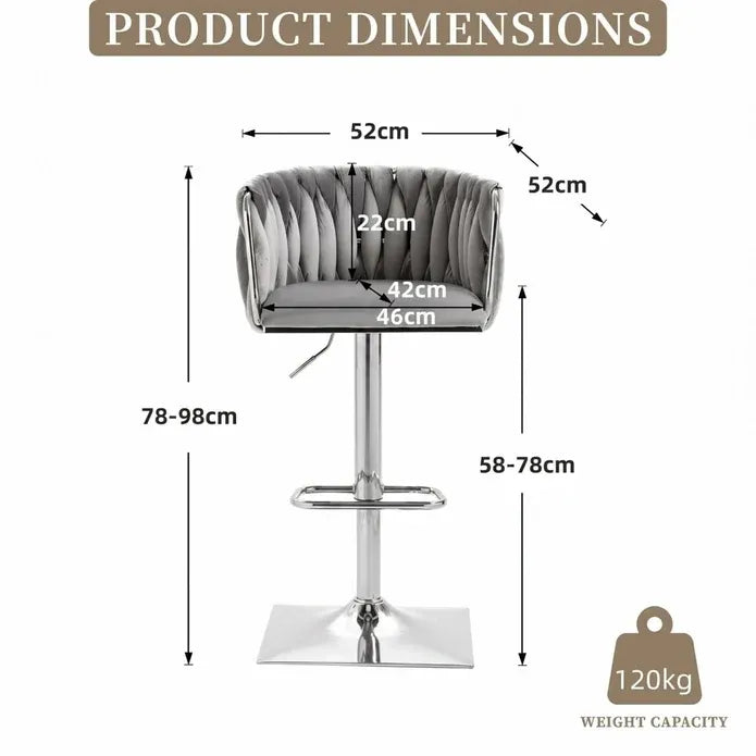 SERENITà Modern Velvet Breakfast Bar Stools Swivel Barstools Adjustable Counter Stools with Backrest (Silver-Grey)