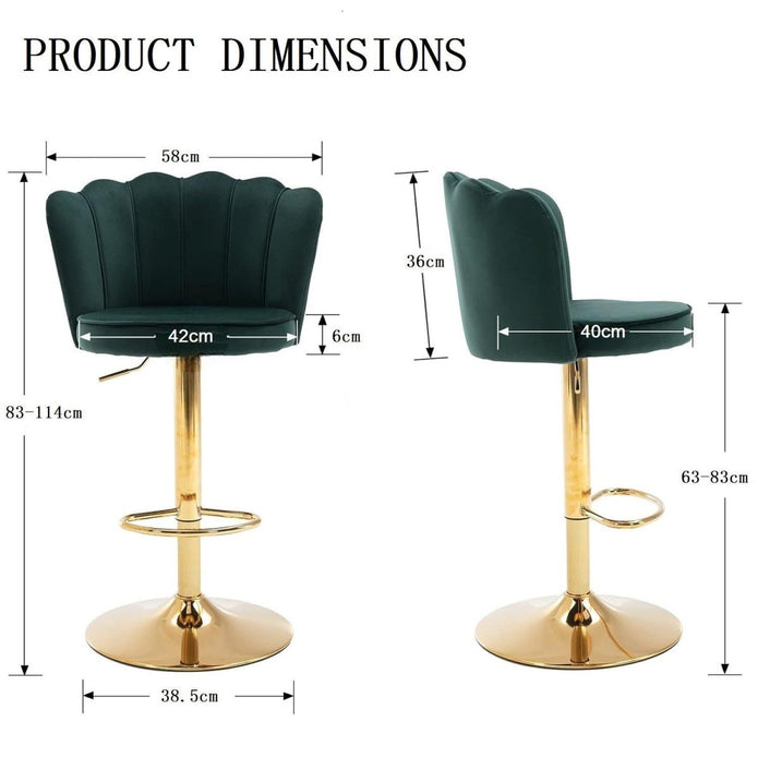 SERENITà Swivel Bar Stools Bar Height Set of 2 Adjustable Upholstered Counter Barstool Velvet Bar Chairs with Back/Gold Base for Kitchen Island/Bar/Cafe-Emerald Green