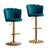 SERENITà Swivel Bar Stools Bar Height Set of 2 Adjustable Upholstered Counter Barstool Velvet Bar Chairs with Back/Gold Base for Kitchen Island/Bar/Cafe-Teal Blue