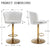 SERENITà Swivel Bar Stools Bar Height Set of 2 Adjustable Upholstered Counter Barstool Velvet Bar Chairs with Back/Gold Base for Kitchen Island/Bar/Cafe-White
