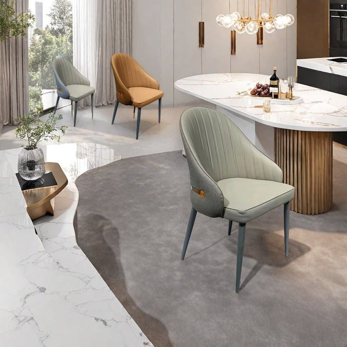 VELLUTO Dining Chairs Set Armchairs Mid Century Modern Kitchen Dining Room Chairs Faux Leather Accent Chairs Metal Vanity Lounge Chair with Back for Living Room Bedrooms  Set of 2