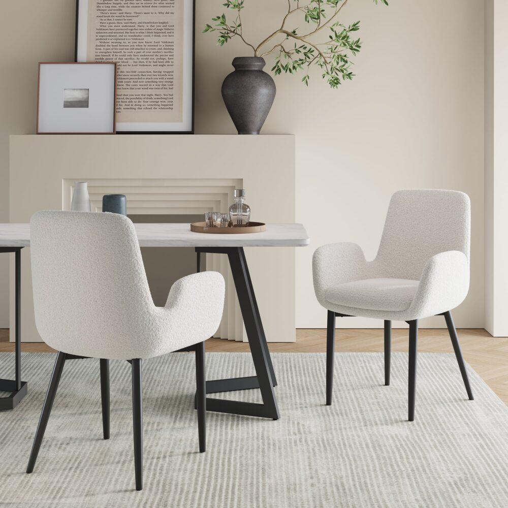 Boucle &amp;#8211; teddy Sherpa Fabric Bliss Armrest Dining Chair Ensemble