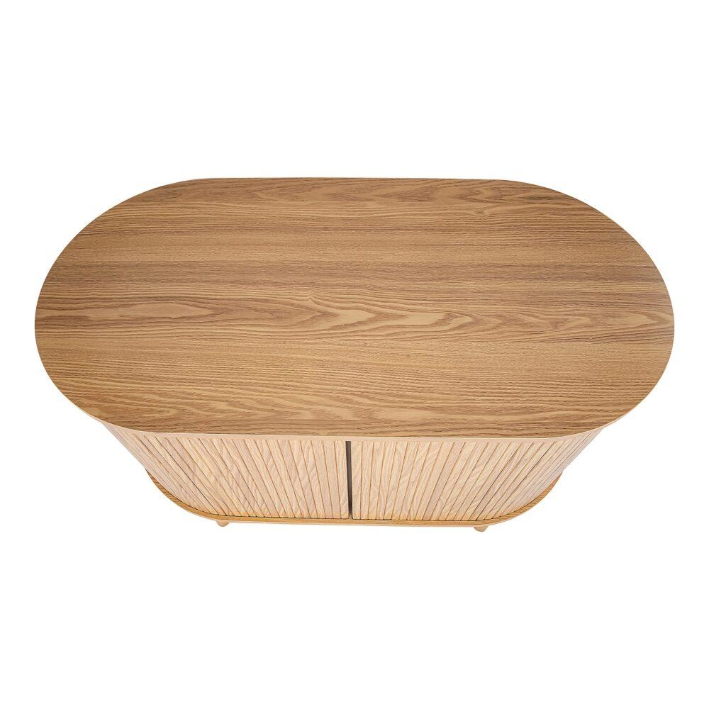 Natural Wood Ribbed Sideboard Cabinet