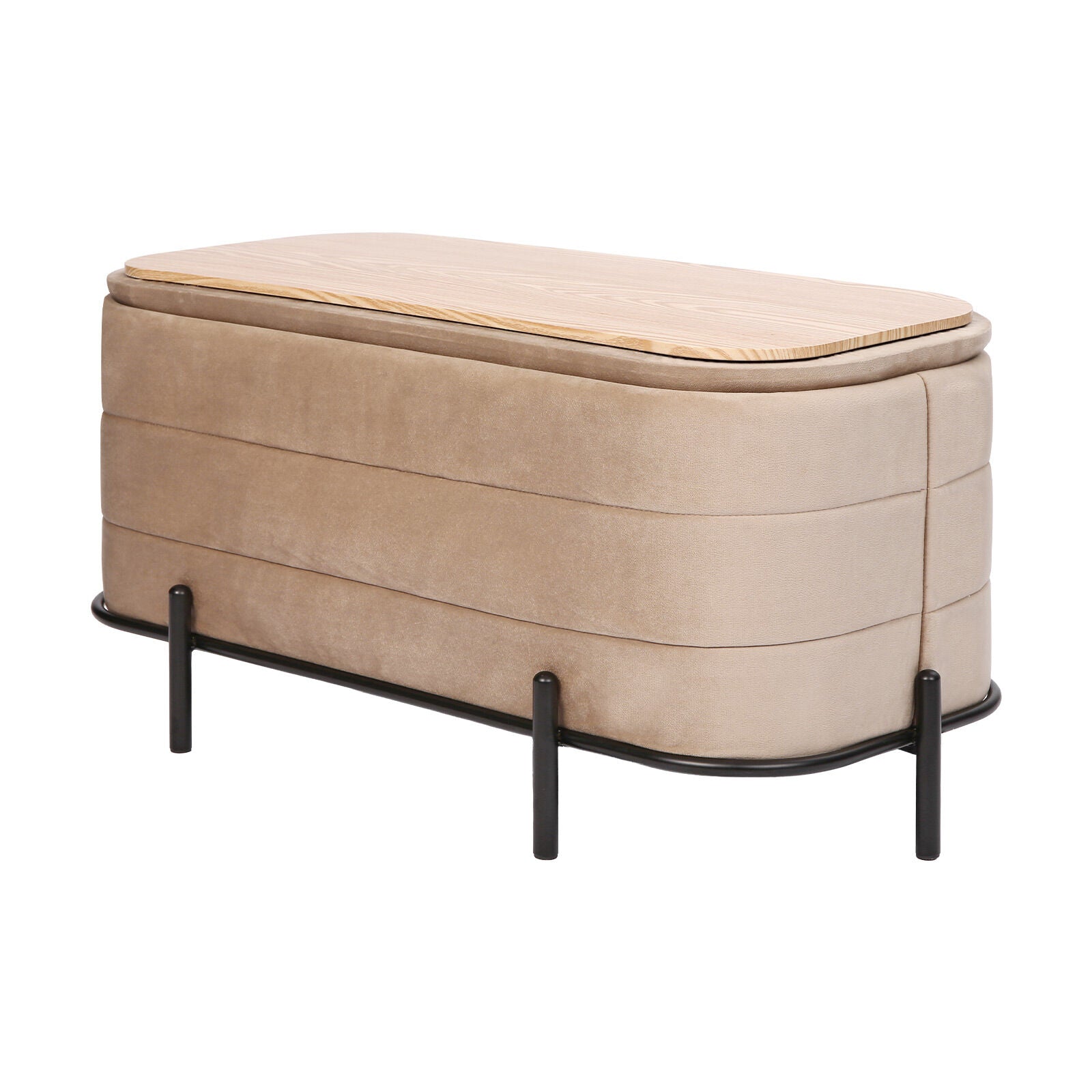 La Bella Coffee Table Storage Ottoman - Velvet Blanket Box Bench REMI - CAMEL BEIGE